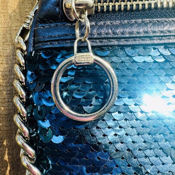 VTG Y2K Coach XL Poppy Sequin Wristlet Sapphire Blue Sparkle Purse Wallet - Picture 11 of 16